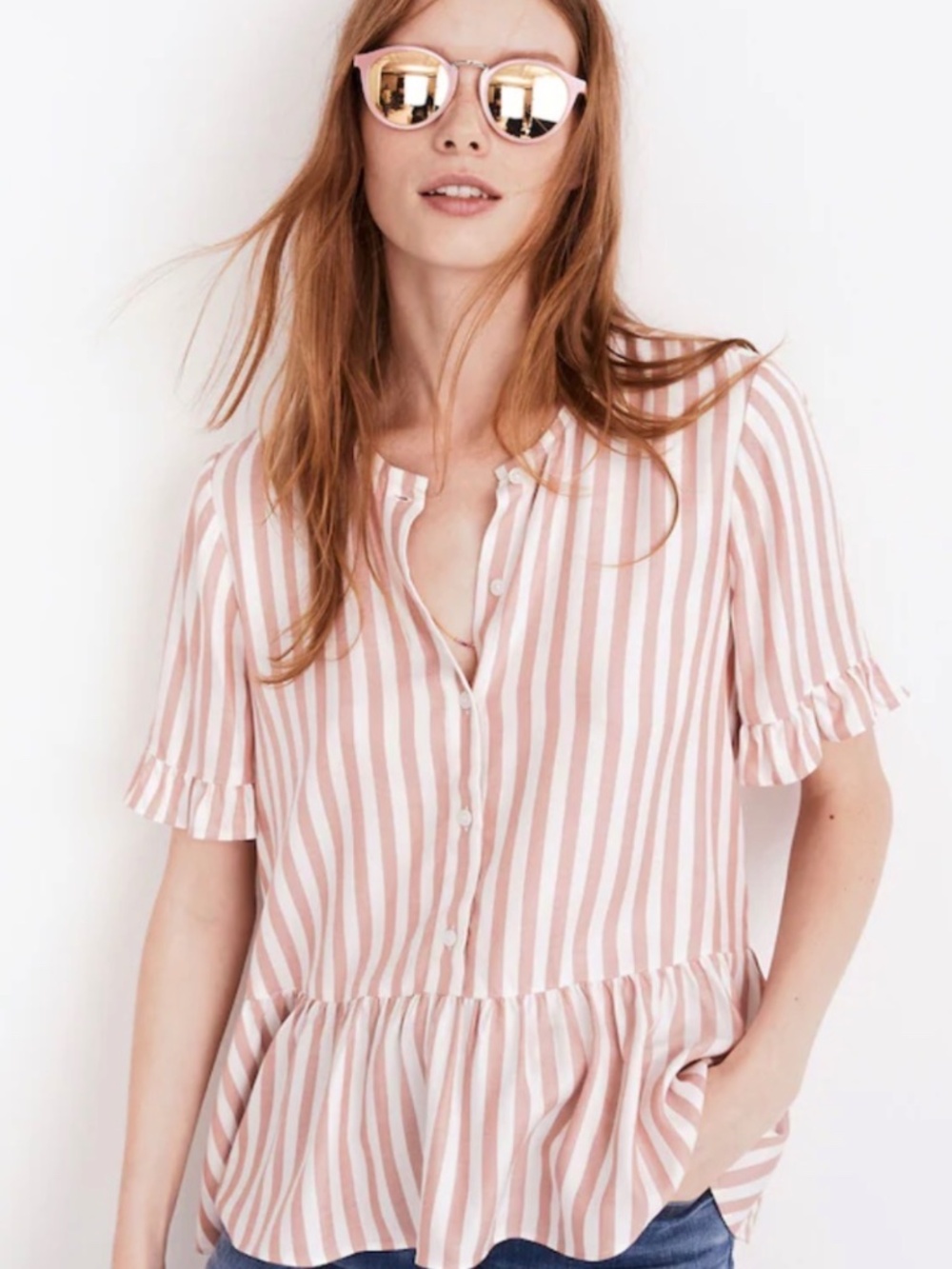 Studio Ruffle-Hem Top in Cecilia Stripe